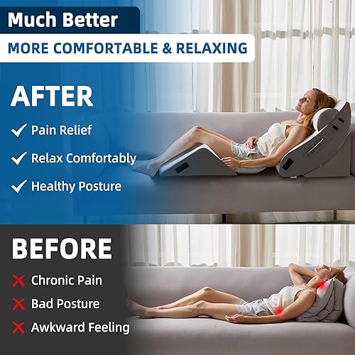 Miniatura 5 de HABUTWAY 4 almohadas ortopédicas de cuña, almohada de cuña de cama para dormir, almohada de espuma poscirugía para aliviar el dolor de espalda,