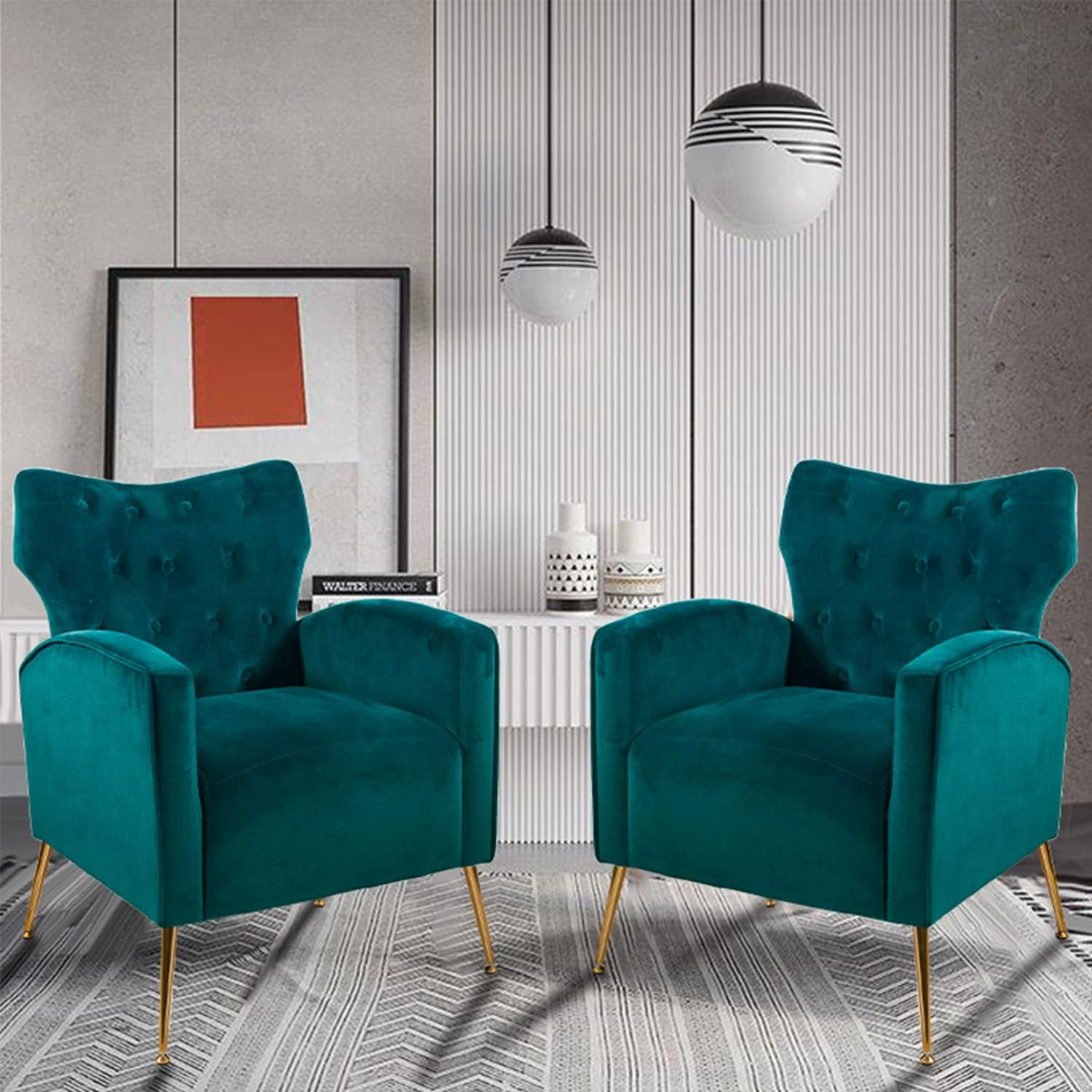 Sucrever Teal Accent Chairs Set of 2 with Armrests/Pillow