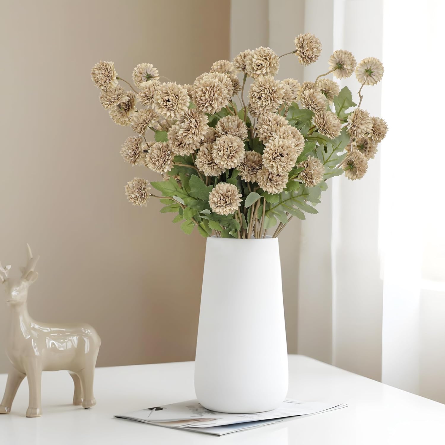 Briful 12pcs Artificial Kiku Mums Flowers – Realistic Silk Pom Pom Faux Chrysanthemums for Home Décor, Wedding Centerpieces, Vase Arrangement, Fall & Spring DIY Decorations, Brown - Image 6