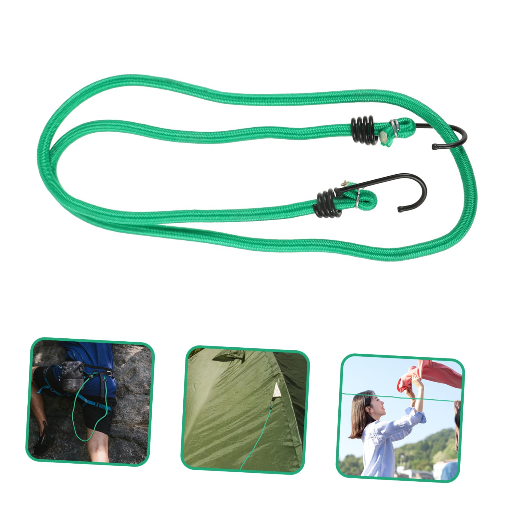 Cordon Élastique avec Crochets Vert, Lot de 10 pour Extérieur
