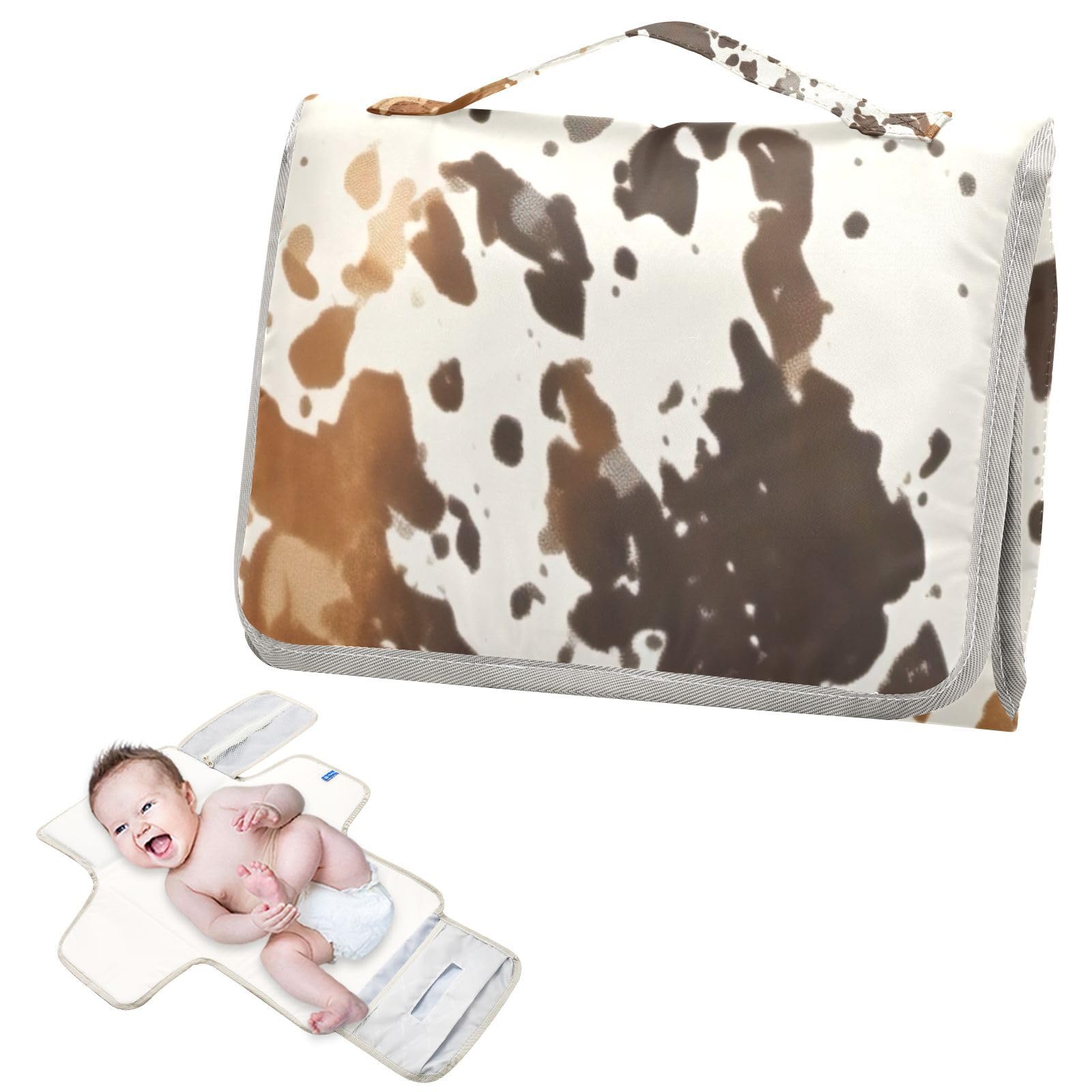 PaChyLuu Portable Baby Changing Pad - Retro Cow Print Waterproof Diaper Changing Mats for Baby Boys Girls, Lightweight Changing Pads
