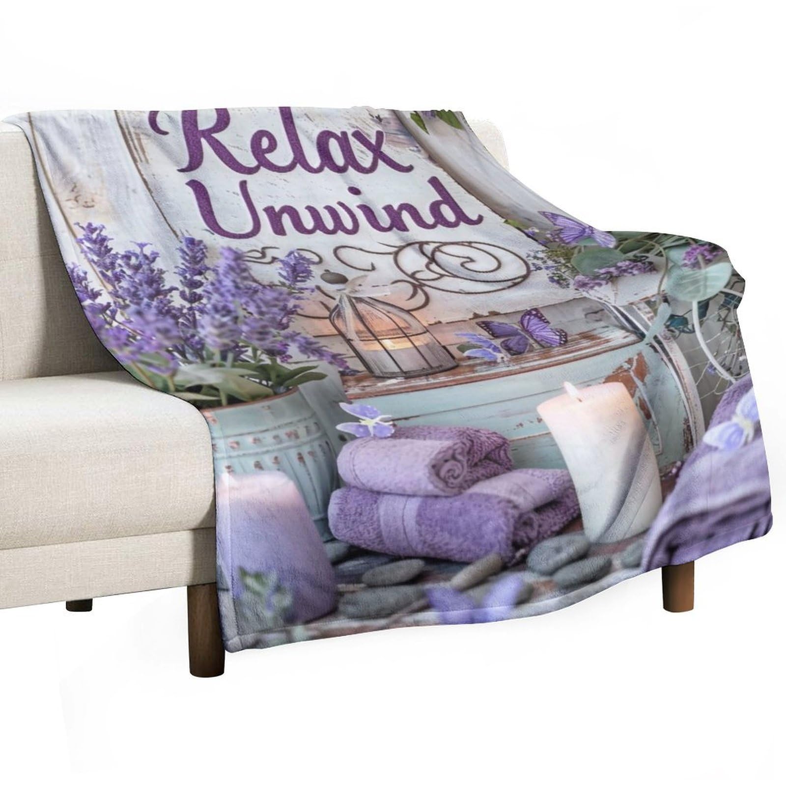 YHGSREUOH Relax Unwind Lavender Spa 04 Flannel Blankets Fleece Soft Throw Lightweight Plush Gifts for Couch, Bed, Cozy Sofa Plush, Chair, Lovers 138x175cm(55x70in)