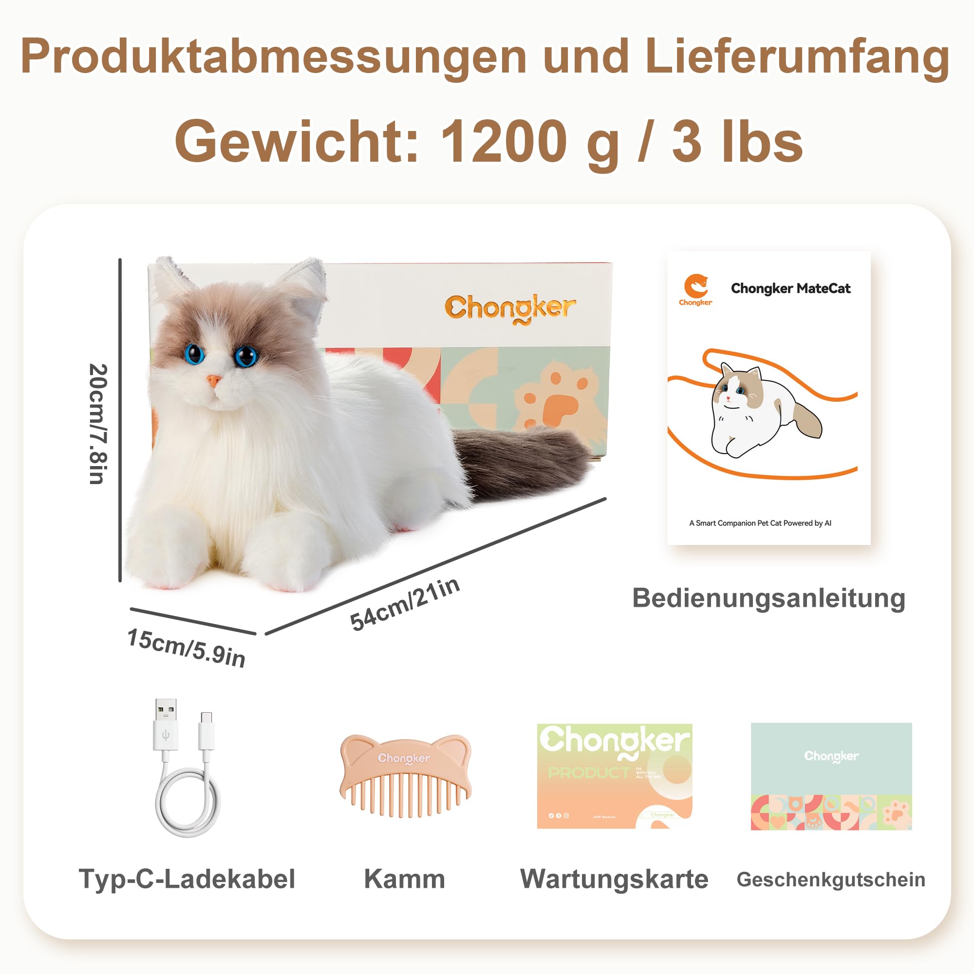 Chongker Interaktives Plüschtier Roboter Katze (Weiß)