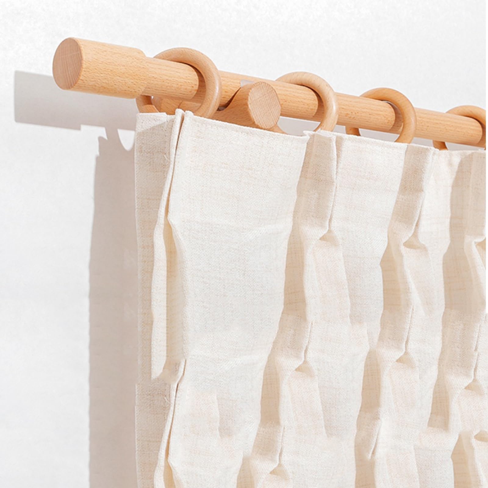 Tringle à rideau réglable en bois pur B avec anneaux – Tringle romaine solide pour décoration d'intérieur élégante – 260 cm – Solution de suspension double/simple pour fenêtres