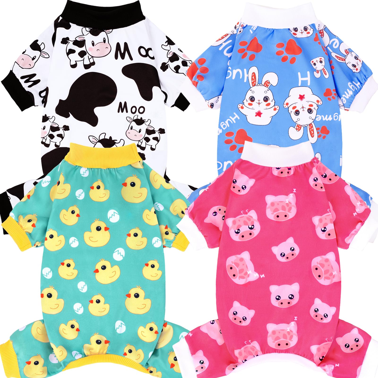 XPUDAC 4 Pieces Dog Pajamas for Small Dogs Pjs Clothes Puppy Onesies for Doggie Duck Shirts Sleeper for Pet Cats Jammies-M — image 1