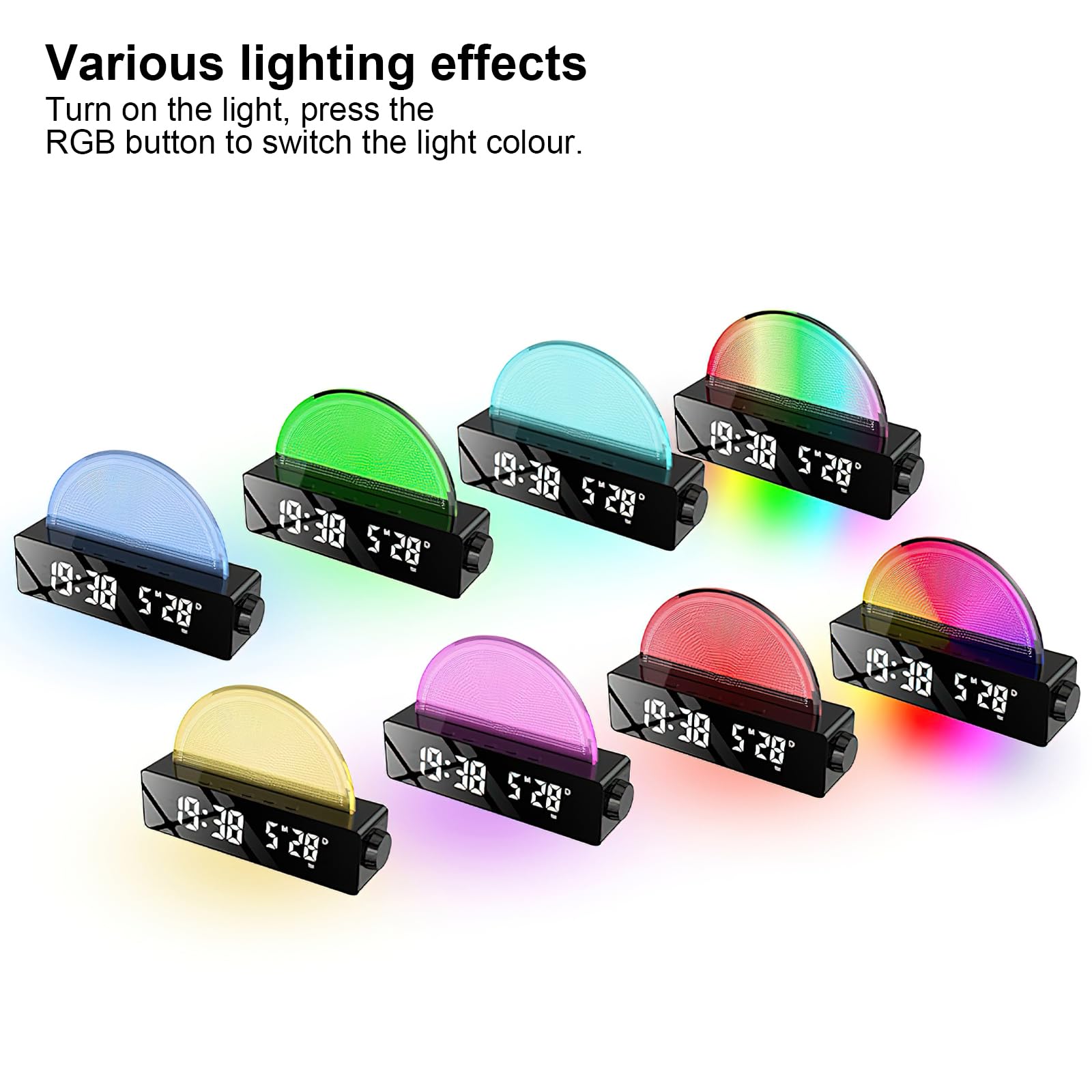 Sveglia digitale, sveglia luminosa con funzione di ricarica USB, sveglia luminosa, sveglia intelligente, luce d'atmosfera, lampada da comodino, display LED colorato, lampada da tavolo, scatola di