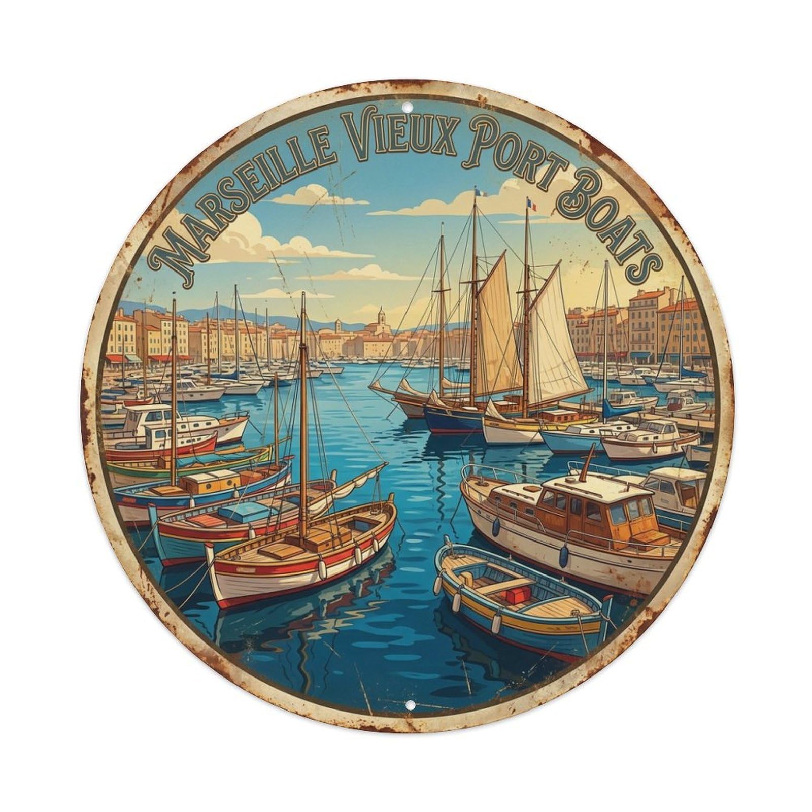 Vieux Port Marseille Boats Waterfront View Metal Tin Sign