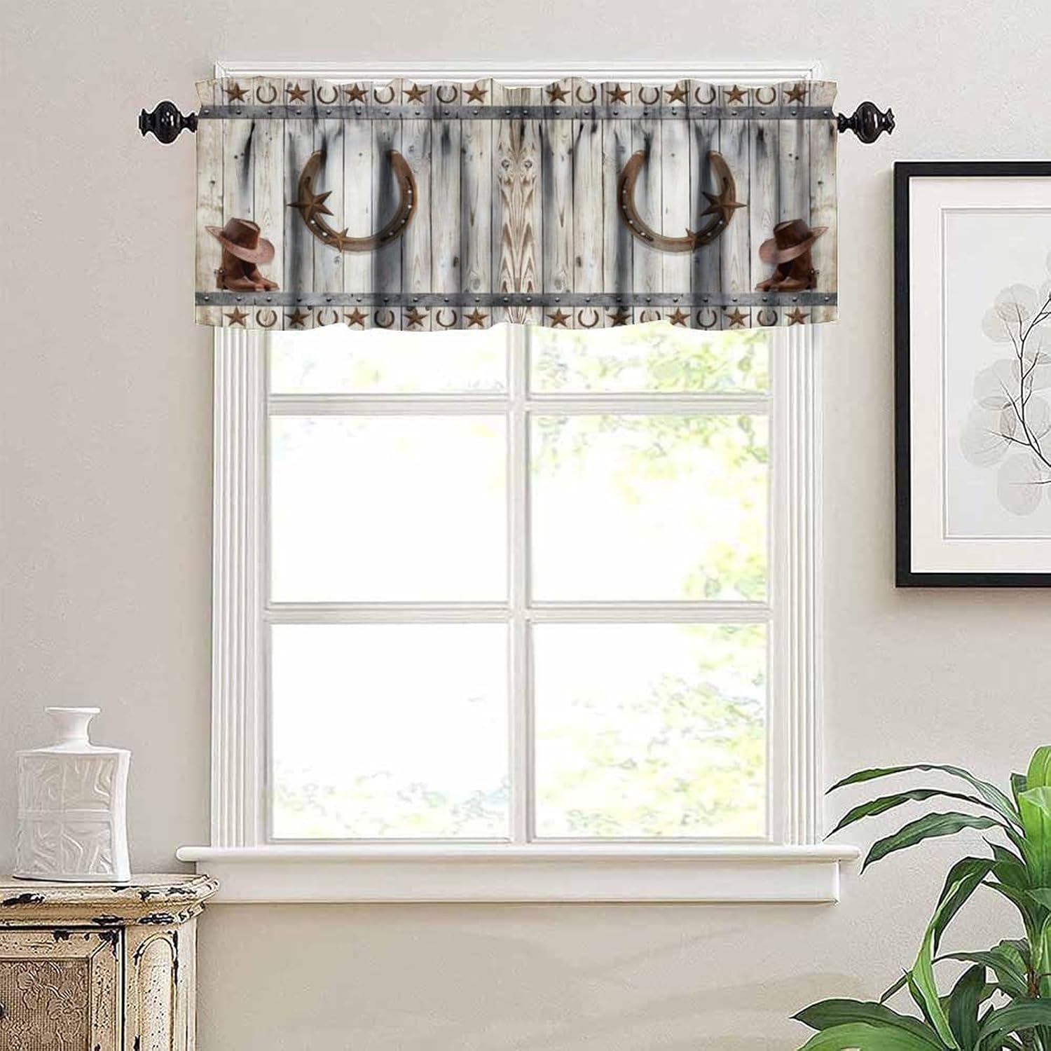 West Country Wooden Doors Valance Curtain for Kitchen,Old Country Ranch Texas Western Cowboy Star Sign Barn Door Windows Treatment Drapes for Bathroom Bedroom Living Room Farmhouse 54x 18 in - Image 4