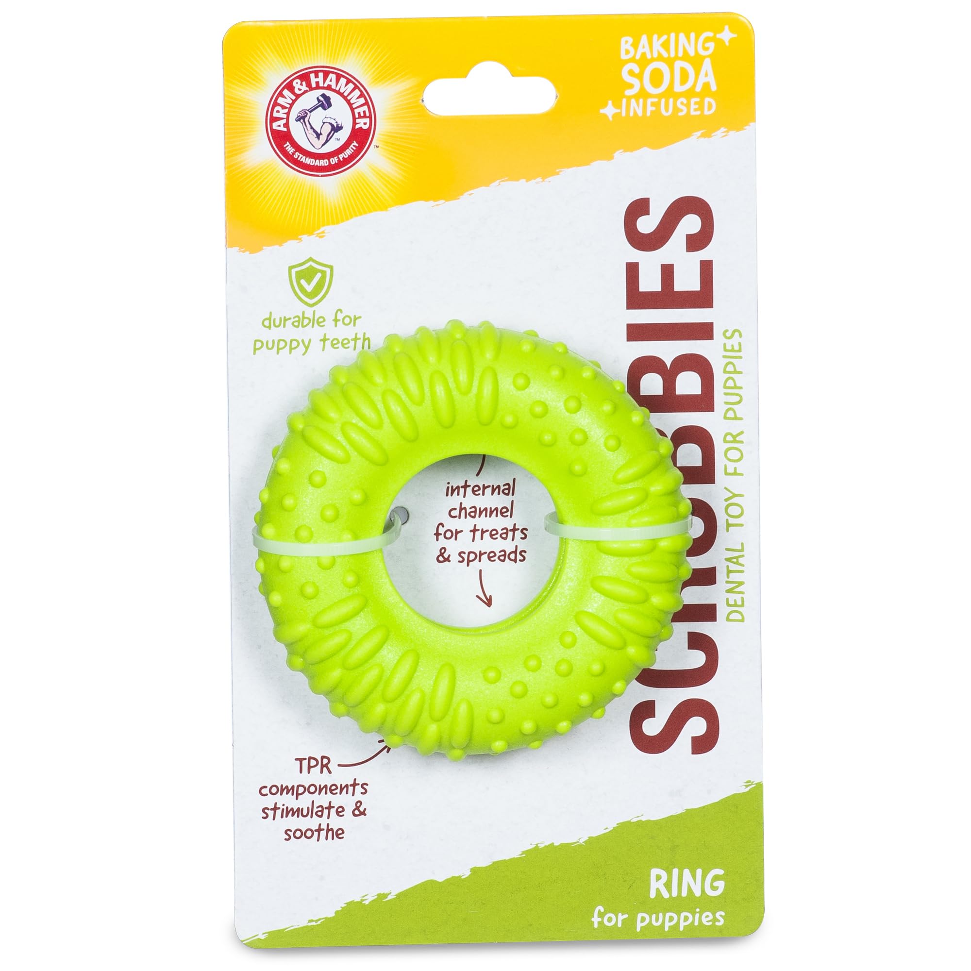 Arm & Hammer for Pets Scrubbies Puppy Chew Ring Dental Toy Infused with Baking Soda - Durable Teething Toy with Treat Dispensing Feature - Interactive