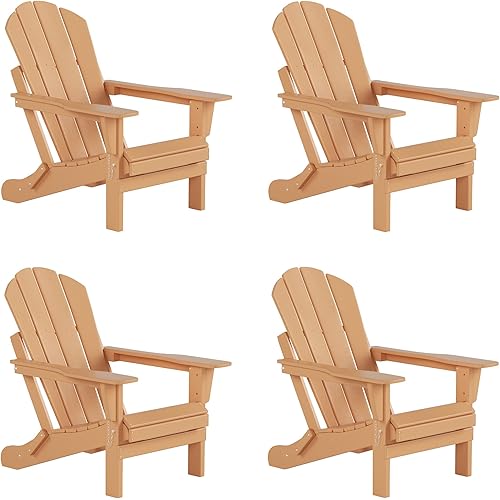 WestinTrends Outdoor Adirondack Chairs Set of 4, Plastic Fire Pit Chair, Weather Resistant Folding Patio Lawn Chair for Outside Deck Garden Backyardf Balcony, Teak