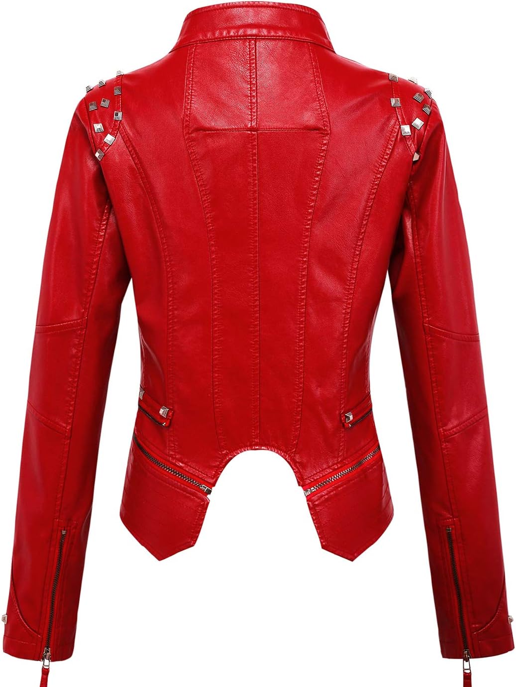 chouyatou Women's Fashion Studded Perfectly Shaping Faux Leather Biker Jacket - Image 2