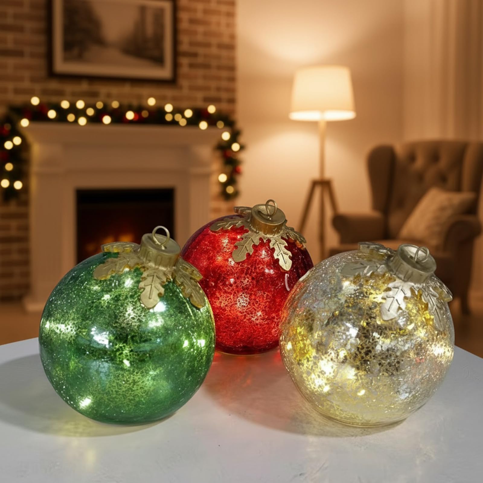 Adornos navideños para Mesa de Vidrio, Globos de Cristal con iluminación preconectada y Temporizador, centros de Mesa Decorativos para el hogar en Mantel o Mesa de Comedor, Ideales para Las Fiestas