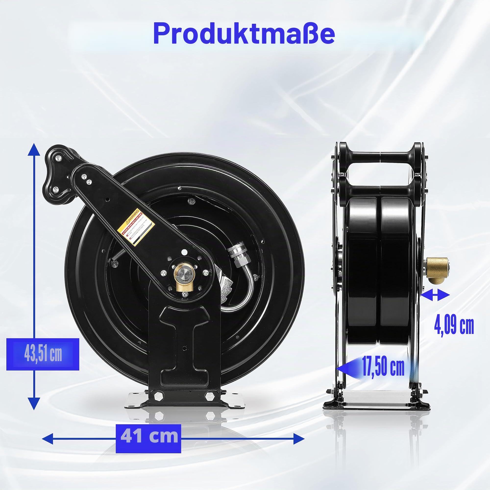 JOEJET Automatisch einziehbare Hochdruckreiniger-Schlauchtrommel, 15 m x 0,95 cm, robuste Stahl-Hochdruckreiniger-Schlauchtrommel, Doppelarm, 4000 PSI