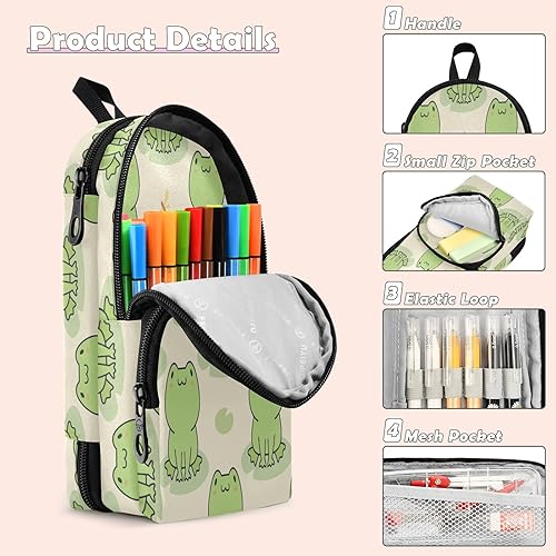 Miniatura 4 de Estuche para lápices de rana de gran capacidad para niñas y niños, estuche para lápices con cremallera para mujeres, adultos, niños, estudiantes,