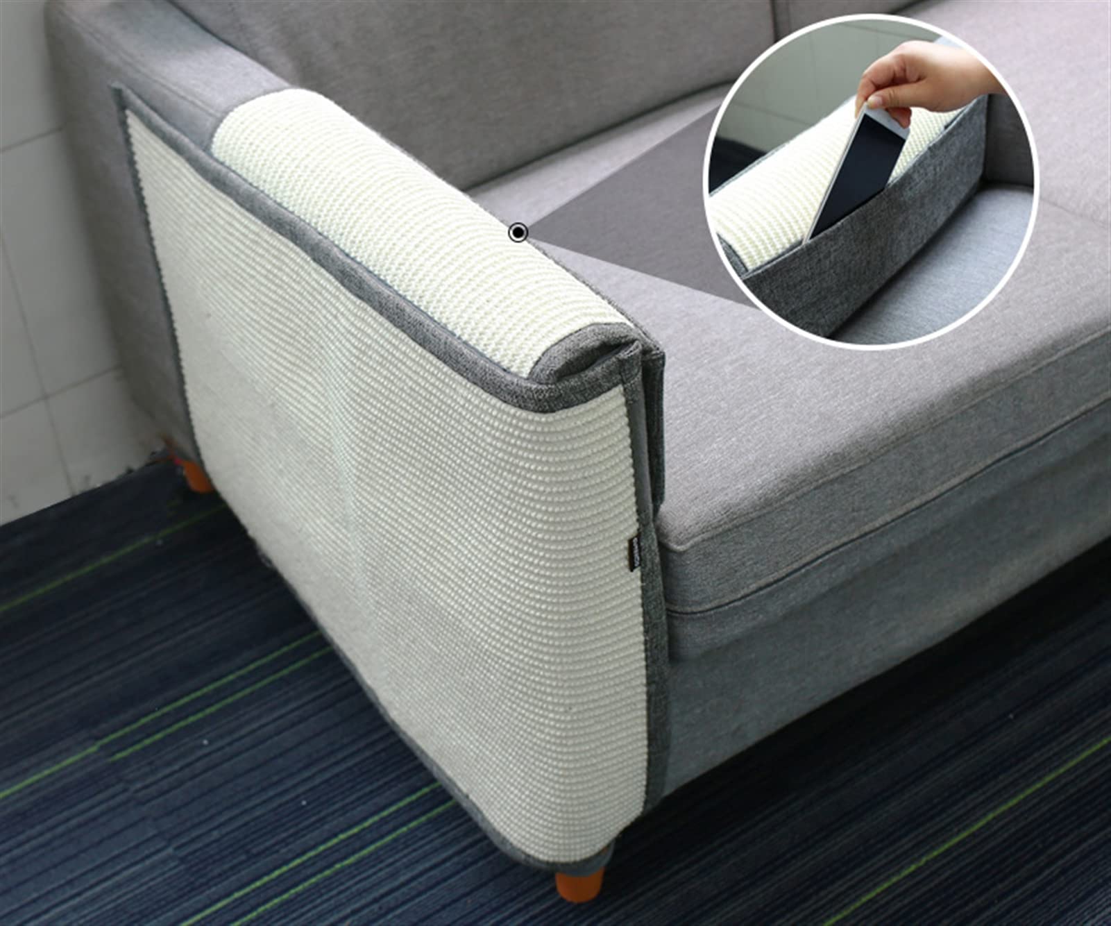 GIBZ Rascador de Sisal para Gatos Esquina de la Silla Natural Protector de Sofá Almohadilla de Rascar para Interior, Gris Claro, Izquierda