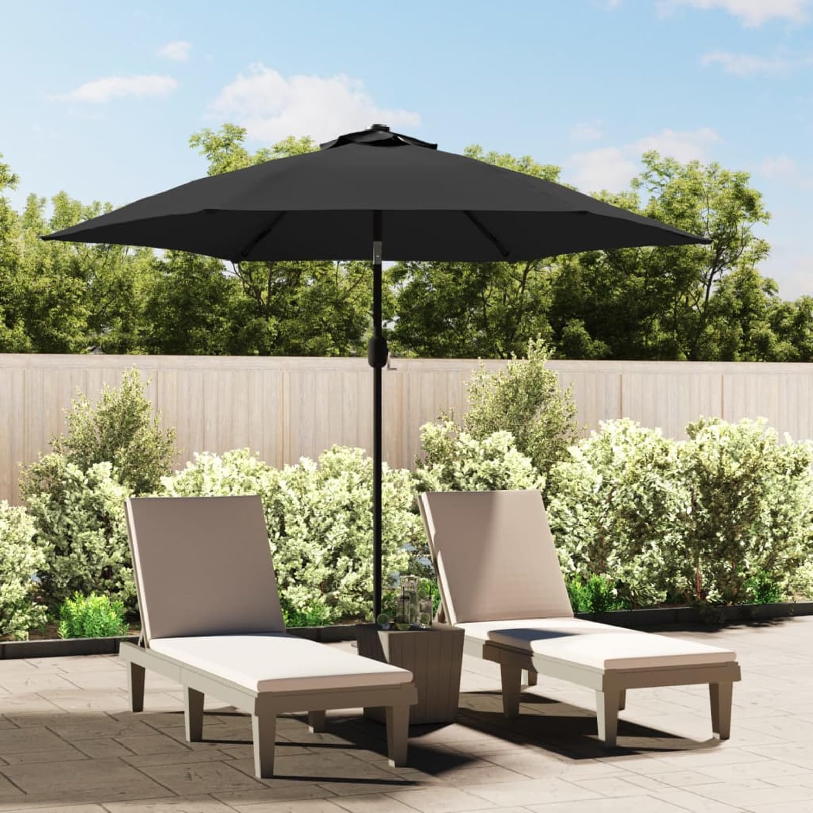 Homgoday Sombrilla de jardín con Luces LED Palo de Acero Antracita 300cm Sombrilla Terraza Exterior, Sombrilla Jardín Grande Orientable Jardín Parasol Balcón