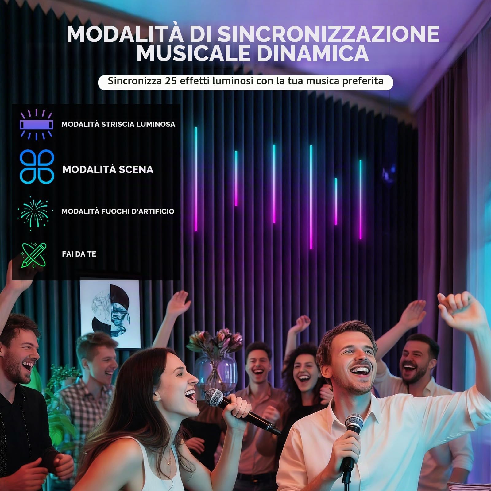 RGB+IC LED Pannelli Fonoassorbenti, 6 Pezzi Pannelli Murali Luminosi Intelligenti, Controllo con Alexa e App, Strisce LED Fai-da-te con Più Colori per Pannelli Acustici (38 * 2+56 * 2+89 * 2cm)