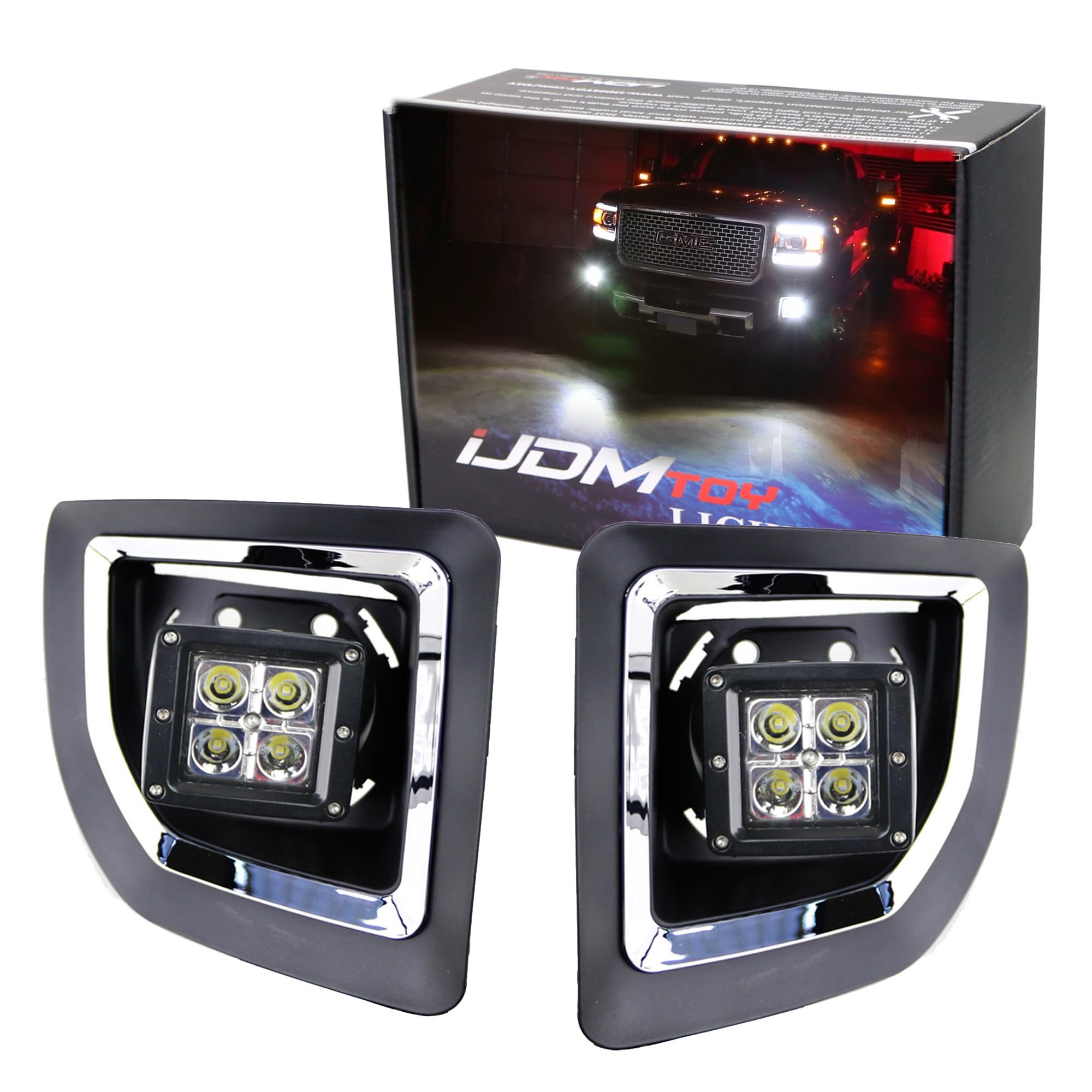 2015 silverado led pod fog lights Amazon.com: iJDMTOY White LED Pod Light Fog Lamps Compatible with 2015-19  GMC Sierra 2500 3500 HD, Includes 20W High Power LED Cubes, Foglight Bezel  Covers, Fog Location Mounting Brackets & Switch Wiring : Automotive