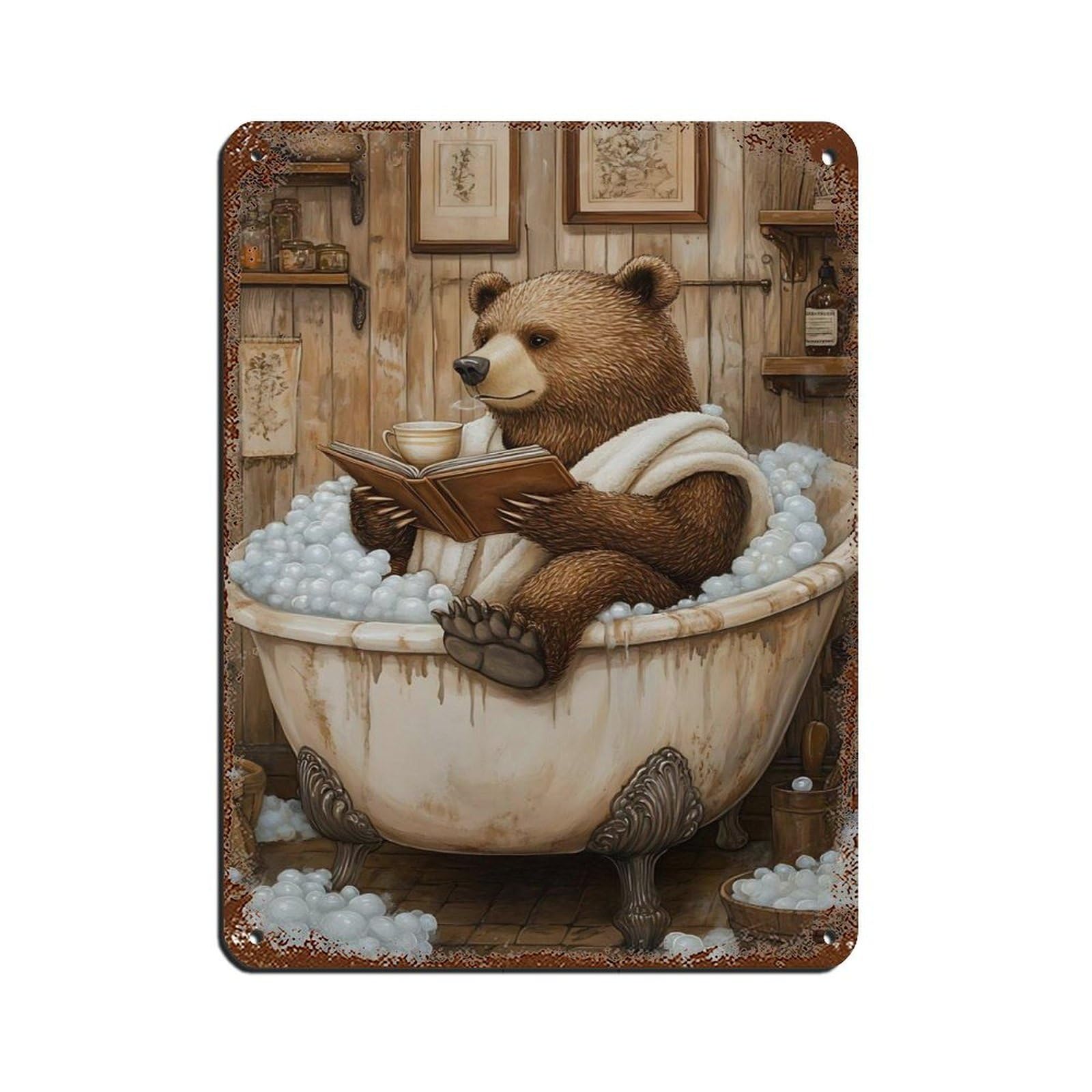 Whimsical Bear Bathtub,Bathroom Decor Tin Sign Vintage Metal Pub Club Cafe Bar Home Wall Art Decoration Poster Retro 12x16inch(30x40cm)