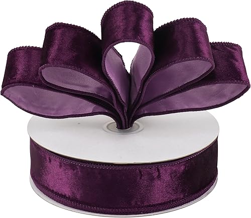 Miniatura 7 de MEEDEE Cinta de terciopelo morado de 1.5 pulgadas, cinta de terciopelo con alambre de 25 yardas, carrete de cinta de terciopelo triturado para