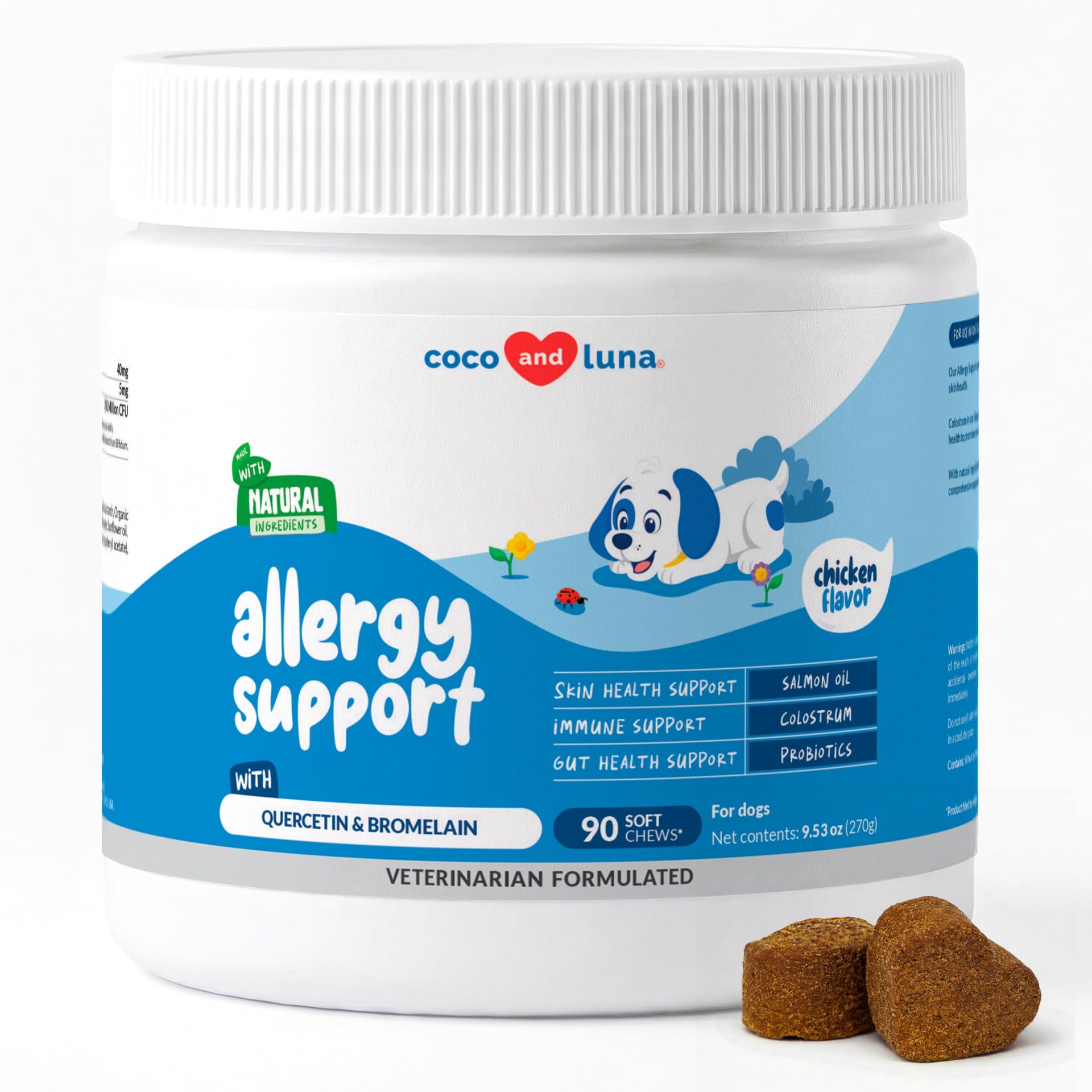 Allergy Support for Dogs - with Vitamin C, Omega 3 and Colostrum - Itch Relief, Allergy Relief for Dogs, Skin Soother - with Probiotics for Immune System Health (Soft Chews)