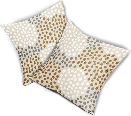 Miniatura 8 de Juego de 2 fundas de almohada de color marrón y blanco de 18 x 18 pulgadas, fundas de almohada bohemias de lunares grises con estampado moderno y