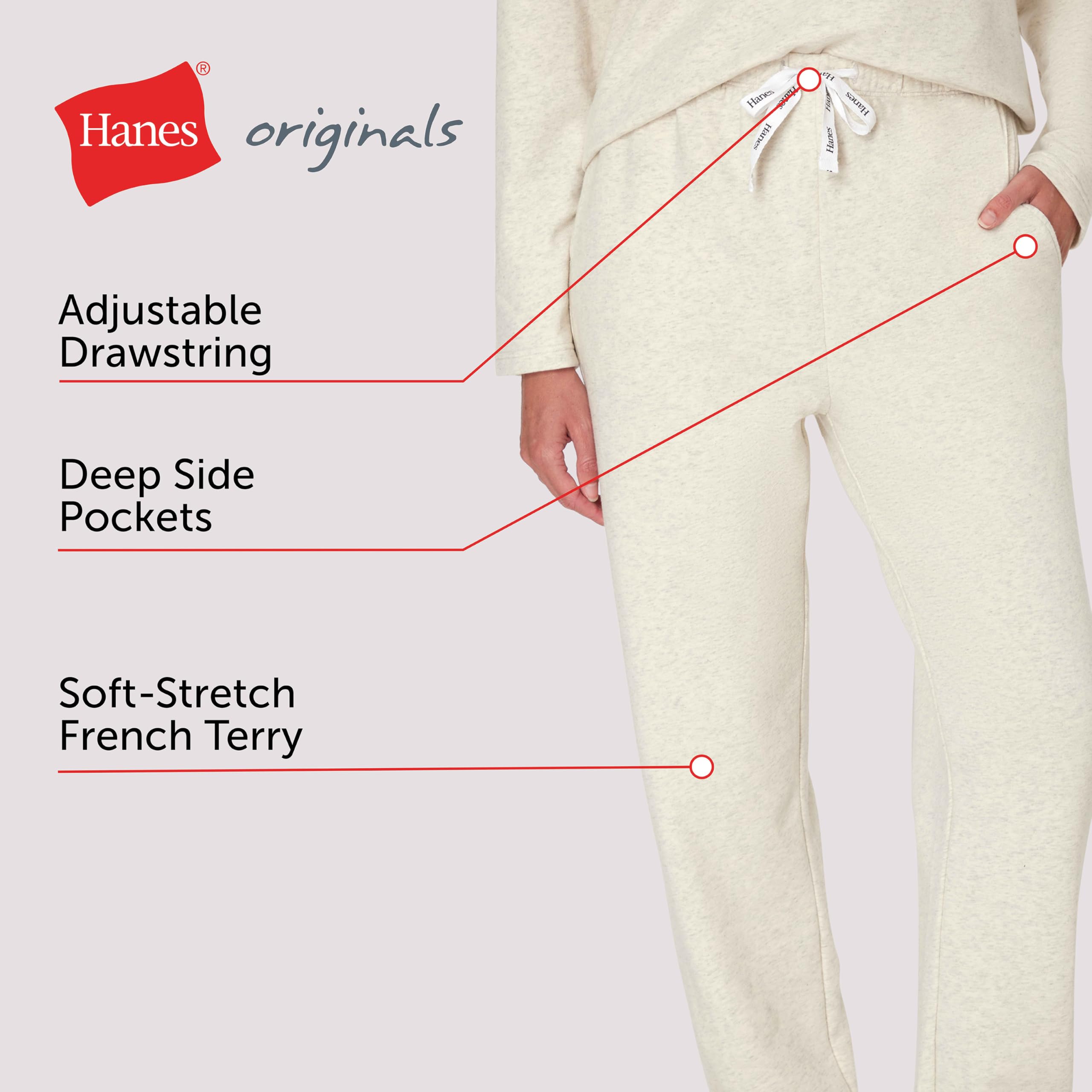 Hanes Originals Comfywear French Terry Joggers, Lightweight Lounge Pants for Women, 28" - Spodnie od pidżamy Kobiety