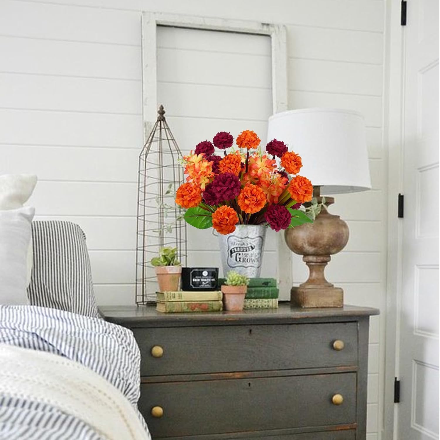 Fall Flowers Artificial 4 Bundles Fake Fall Mums Burnt Orange Chrysanthemum Flowers Artificial Bouquets Silk Mums for Outdoors DIY Thanksgiving Decorations Autumn Porch Decor Cemetery - Image 8