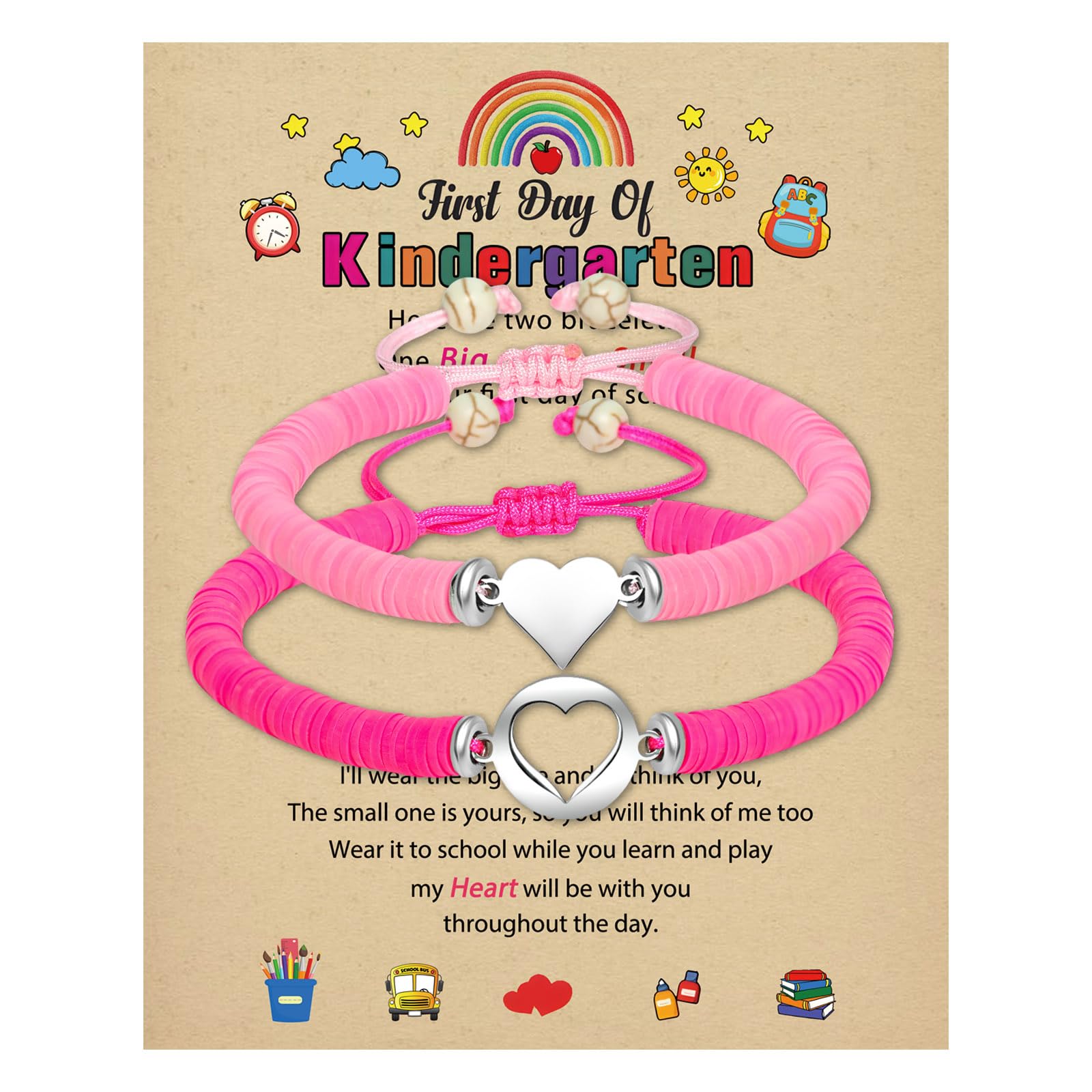 2025 Mommy & Me Matching Heart Bracelets - First Day of Kindergarten & Back to School Gift for Mom & Daughter