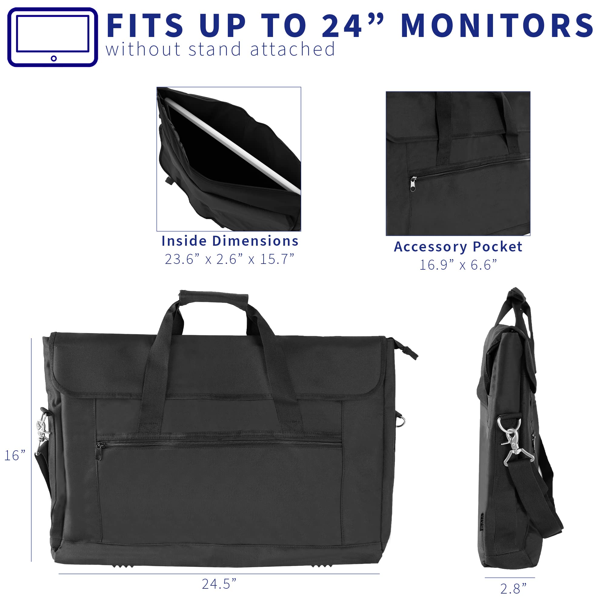 VIVO Custodia da trasporto per monitor fino a 24", borsa da viaggio imbottita con tasca frontale per accessori, tracolla rimovibile, nylon resistente all'acqua, solo borsa, nero, CASE-MT02