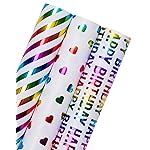 WRAPAHOLIC Heart Wrapping Paper Roll - Mini Roll - 3 Rolls - 17 inch x 120 inch Per roll - Colorful Foil Birthday Wrapping Paper for Valentine\'s Day, Kids Girls Birthday, Baby Shower