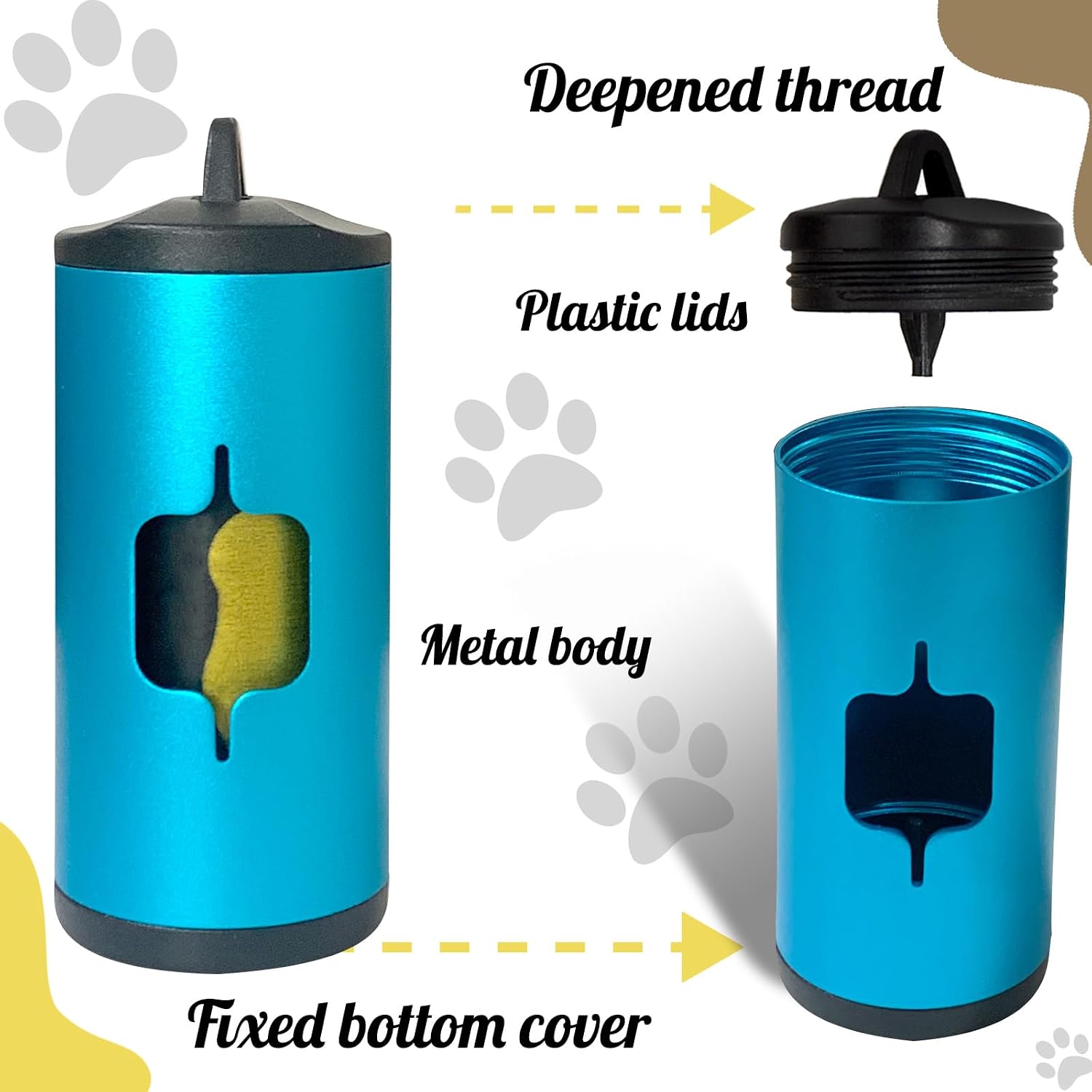Metal Dog Poop Bag Holder w/Leash Clip|Durable Scratch-Resistant Aluminum|15 Bags+3 Accessories(Blue) image 2