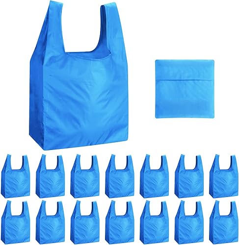 Paquete de 50 bolsas reutilizables para comestibles, bolsas de compras plegables de poliéster lavable, bolsa de comestibles con asas, bolsa de