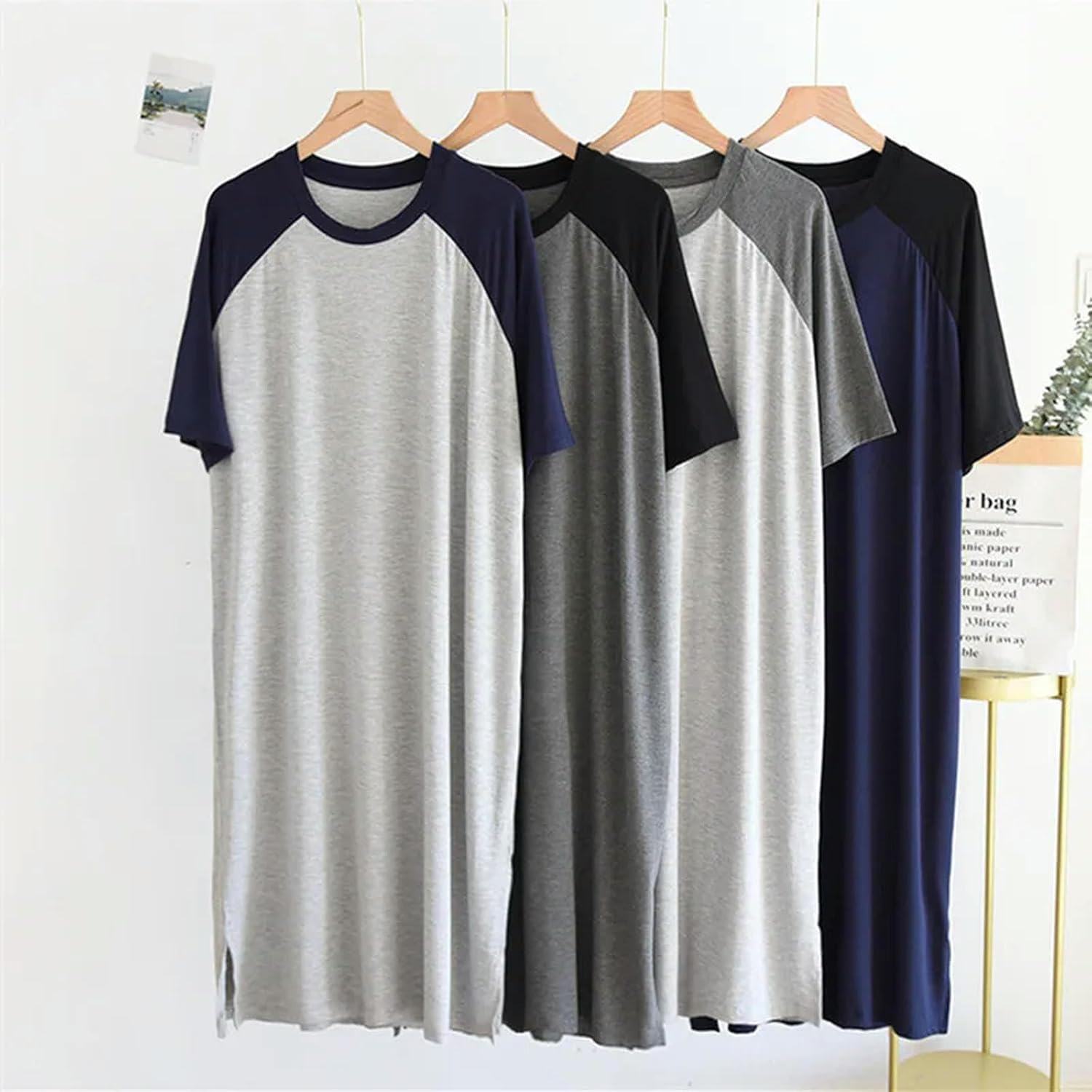 Piżamy Damskie Wiosna Lato Koszule Nocne Damska Koszula Nocna Krótki Rękaw Długa Koszula Nocna Bawełniana Plus Size Bielizna Nocna, Picture2, XL