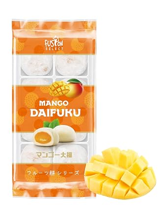 Fusion Select Japanese Mochi Fruit Daifuku Japanese Desert Sweet Rice Cake Fruit Mochi Daifuku 240g/ 8.46oz Mango Flavor, 8.46 Ounce