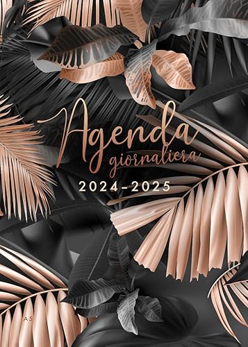 2024-2025: Agenda 2024/2025 Giornaliera luglio 2024 - dicembre 2025 18 mesi, formato 15x21, foglie di palma, colore nero