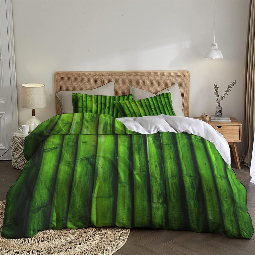 NIBAINLO 布団カバー緑の竹材 肌に優しい ピーチスキン加工 掛け布団カバー 和式 洋式 あったか 布団カバーセット リバーシブル ホームステイ ホテル 家庭兼用