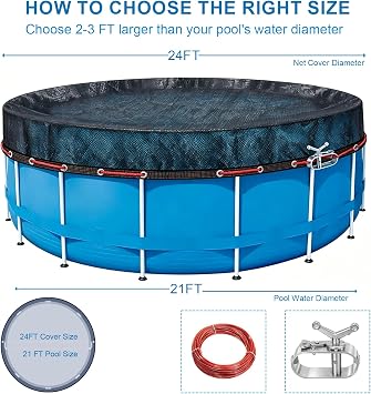 Pool Leaf Net Cover for Above Ground Round Pools, 21 FT Durable Mesh Pool Covers with Winch & Cable, Swimming Pool Leaf Net Tear & UV Resistant Prevents Leaves, Debris & Seeds