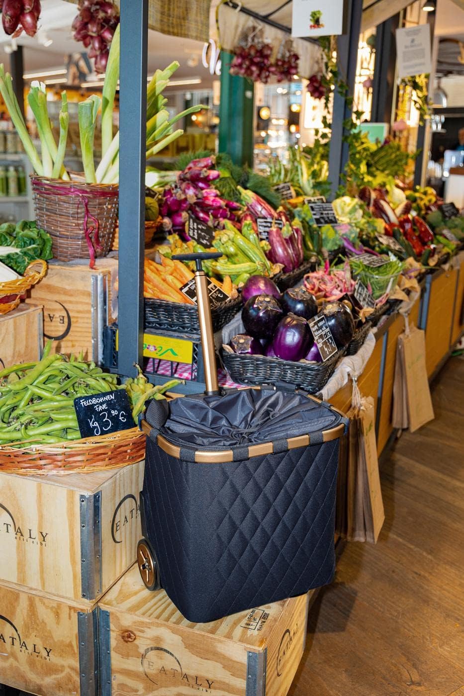 reisenthel carrycruiser Rhombus Midnight Gold - Portable Shopping Trolley with Sturdy Aluminum Frame, Shoulder Strap and Removable mesh Inner Bag -Water-Repellent