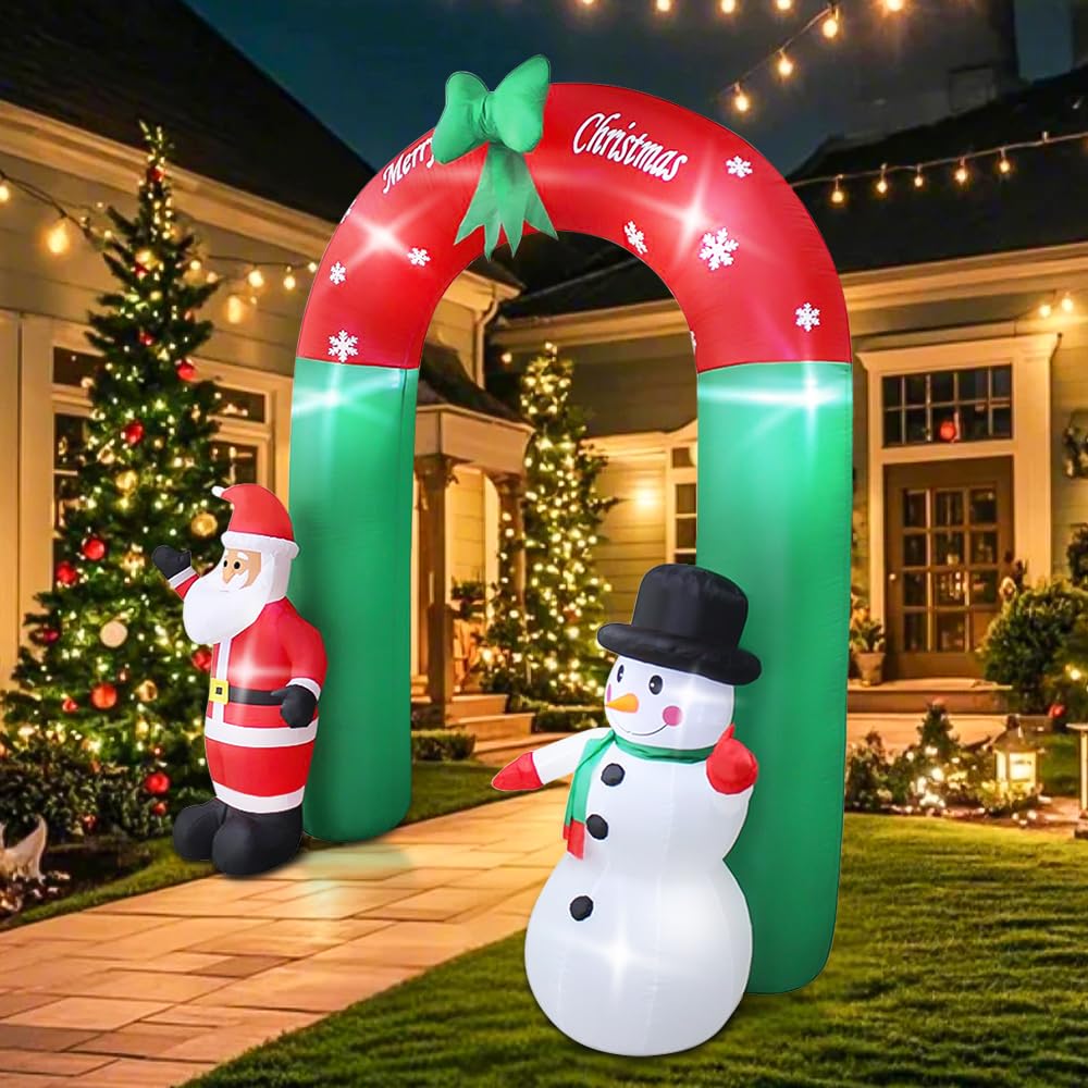 240 cm Arche Gonflable de Noël, Arche Gonflable Noël avec Père Noël et Bonhomme de Neige Gonflable Décoration, Intérieure Extérieure Noël pour Maison Vacances Cour Pelouse Jardin Fêtes