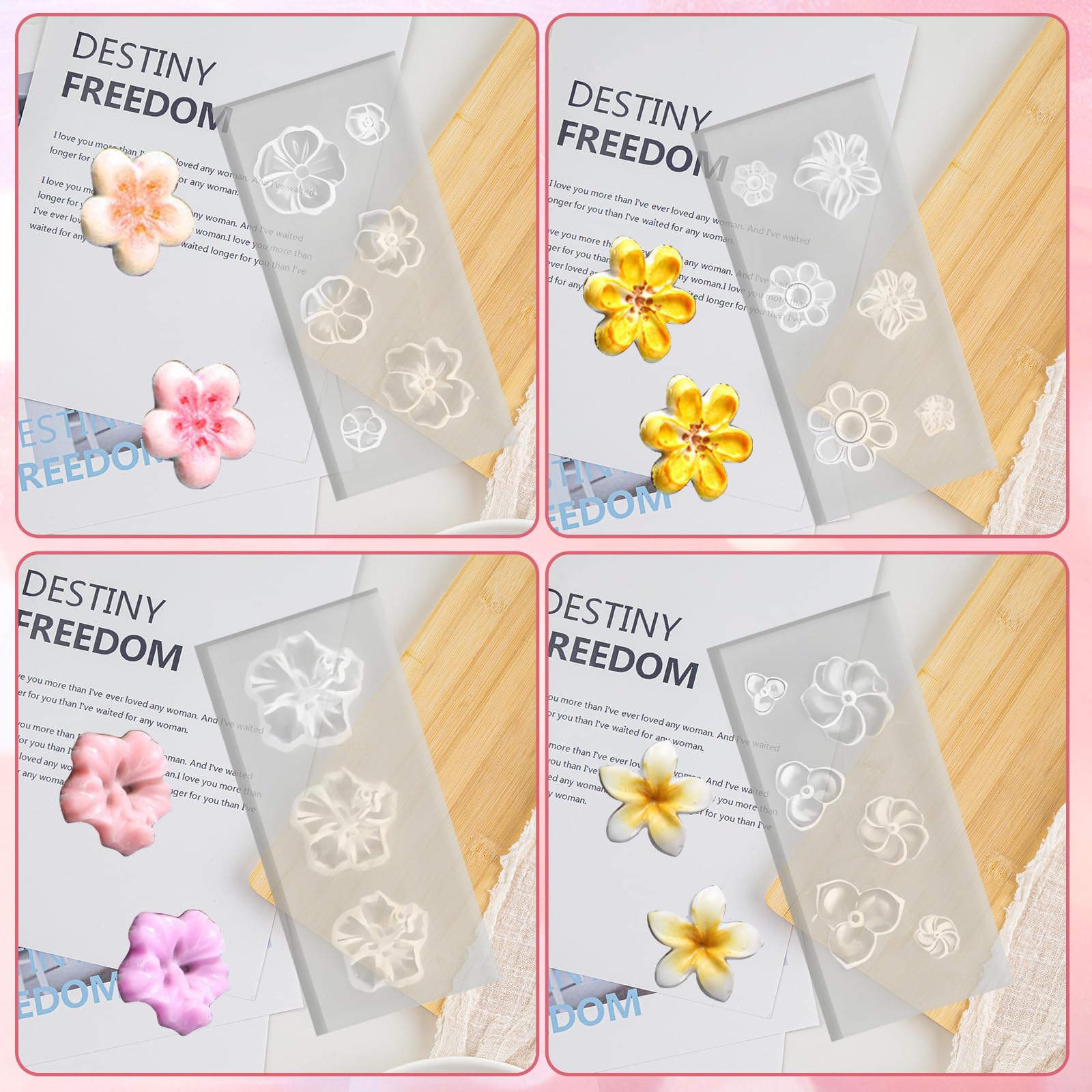 4 stampi in silicone per unghie a forma di fiore, stampi per nail art in gel 3D, stencil floreali, strumenti di design fai da te, accessori per manicure e decorazioni