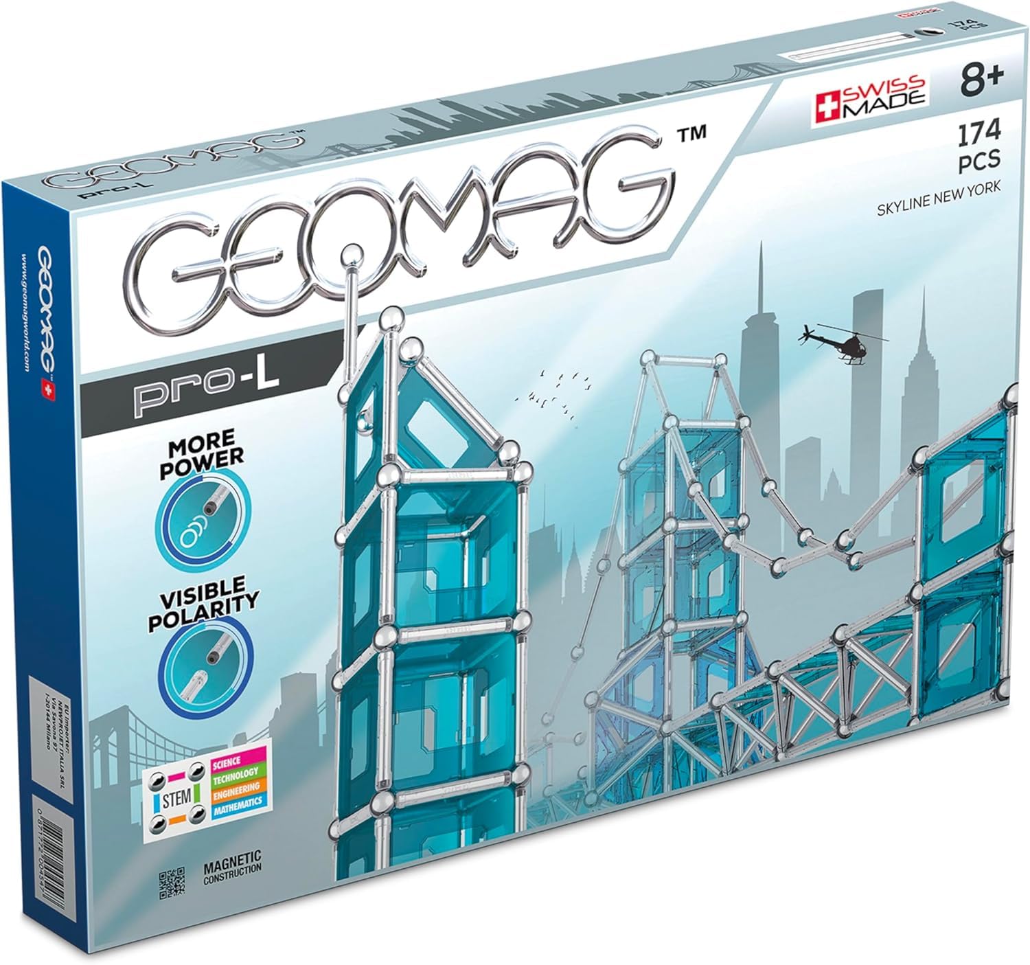 Geomag Pro-L 174 Piezas Juego de construcción magnético, Regalo para niños y niñas de 5, 6, 7, 8, 9, 10, 11, 12 y 13 años, construcciones magnéticas, Juegos para niños.