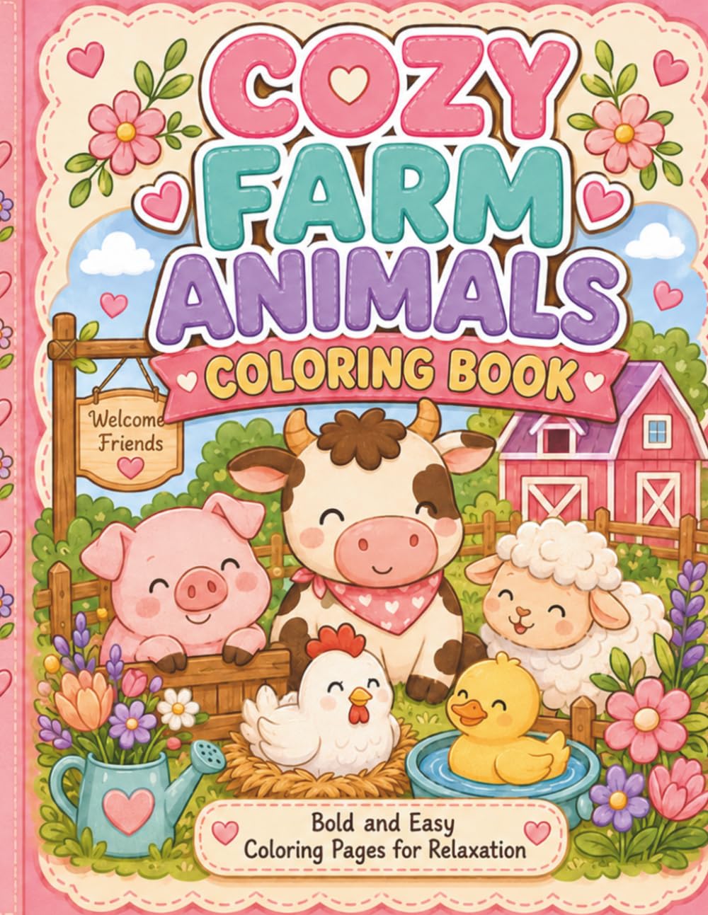 Cozy Farm Animals Coloring Book: Bold and Easy Farm Animal Coloring Pages for Relaxation