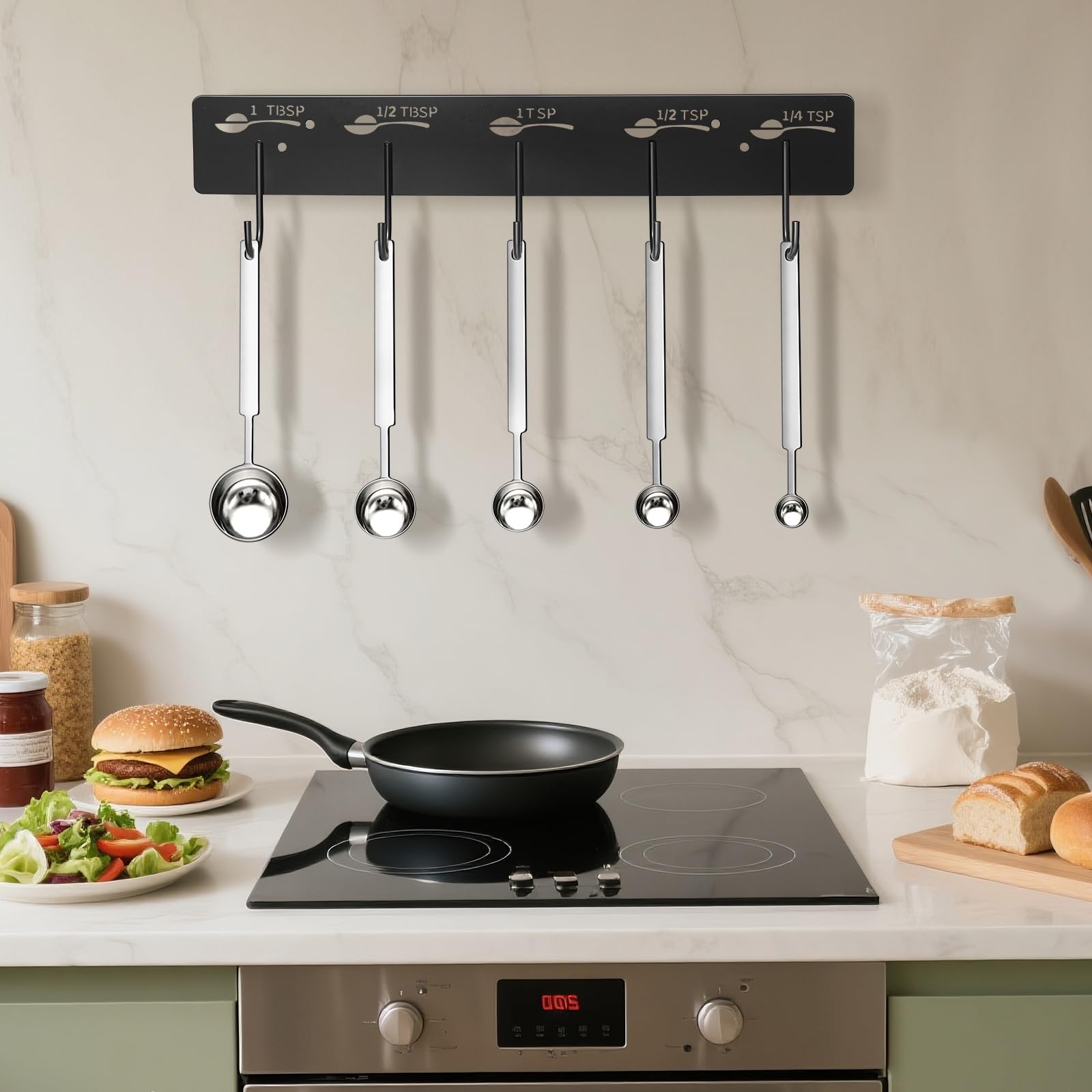 2 Pack Measuring Cups and Spoons Hanging Rack, Measuring Organizer Suitable for Kitchen, Black Cups and Spoons Rack, Including Screw and Adhesive Mounting