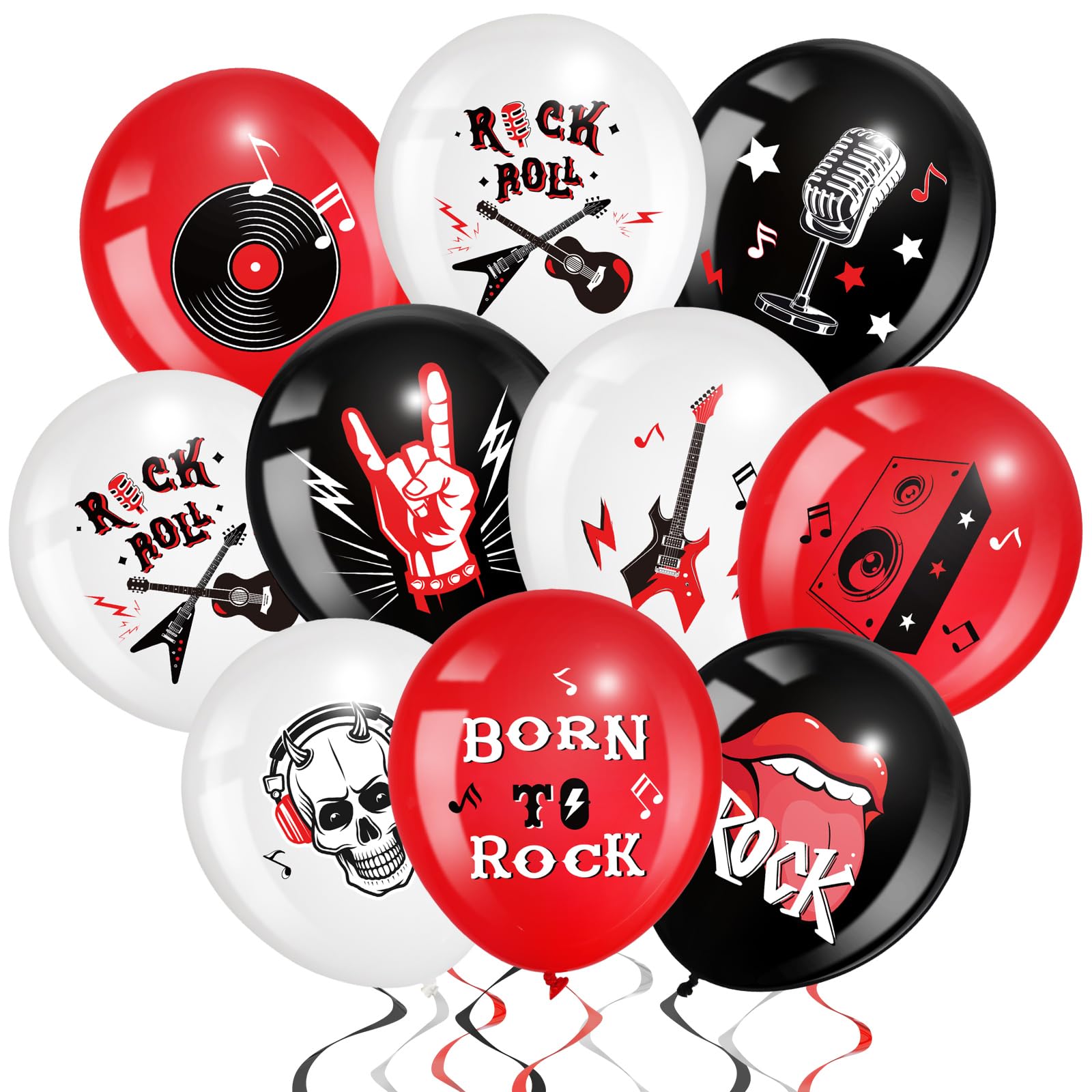 Aoriher 54 Pcs Rock and Roll Party Decor 12 Inch Born to Rock Latex Balloons Music Theme Band Favors for Holiday 70s 80s 90s Band Bar Music Themed Birthday Party Supplies