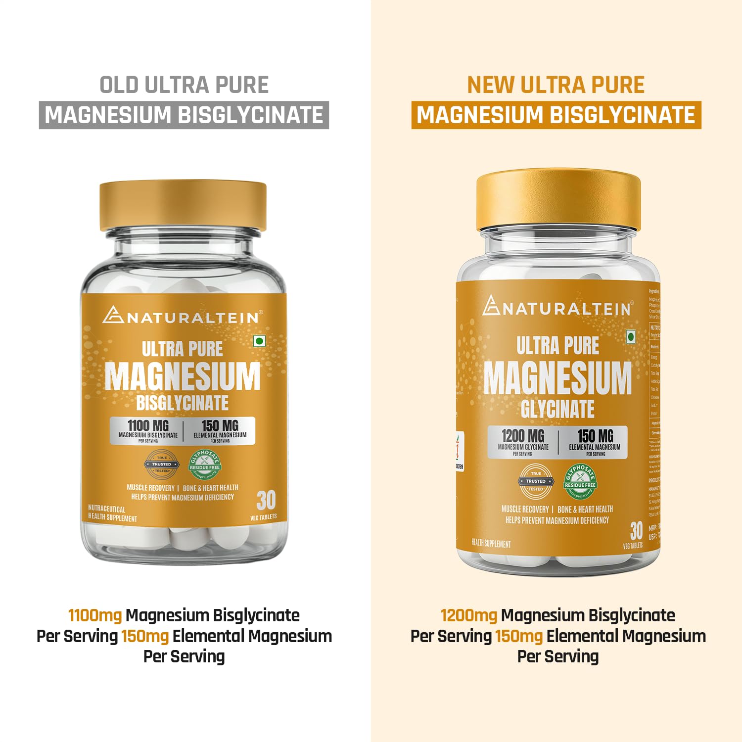 Naturaltein Magnesium Glycinate 1200mg (150mg Elemental) | Chelated High Absorption Magnesium | Supports Sleep Quality & Normal Muscle Function | Glyphosate Tested | 30 Tablets 3
