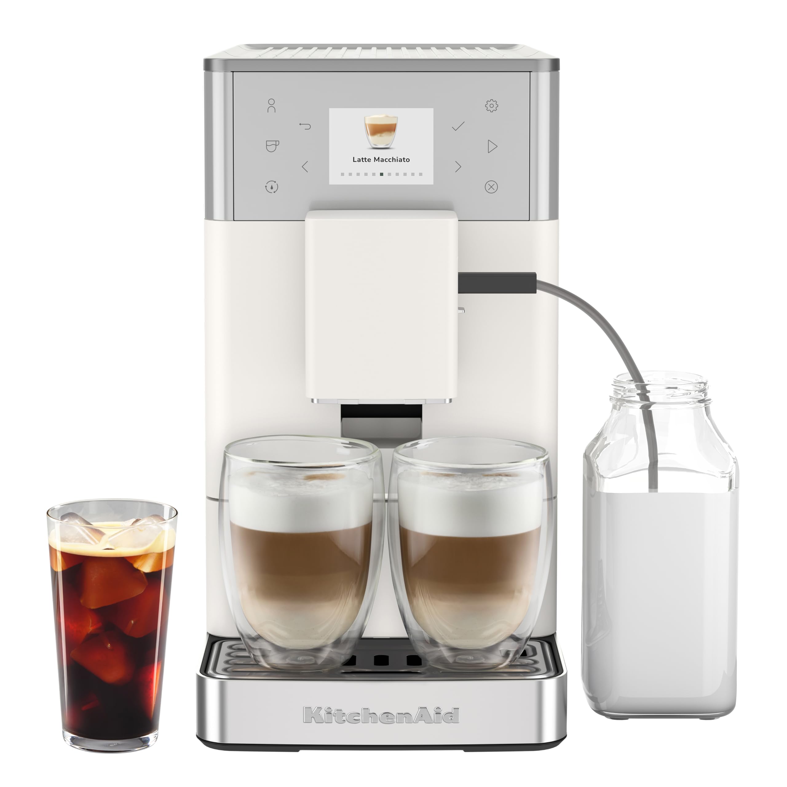KitchenAid KF3 Kaffeevollautomat, AutoMilk-System, IntelliGrind-Mahlwerk, 15+ Rezepte, Iced Coffee, 6cm Farbdisplay, 15-18 Bar, Porzellanweiß | AutoMilk-System, IntelliGrind-Mahlwerk, 15+ Rezepte, Iced Coffee, 6cm Farbdisplay, 15-18 Bar