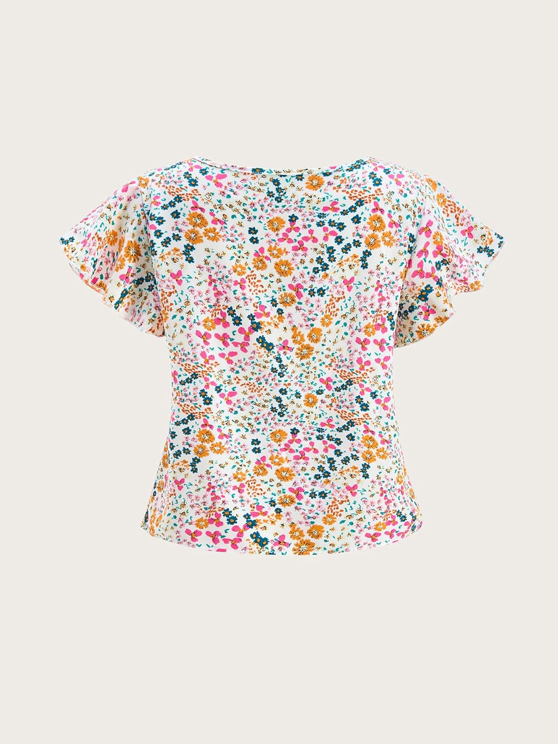 Women's Boho Floral Ruffle Sleeve Tops Summer Crew Neck Cute Vacation Blouses - Image 3