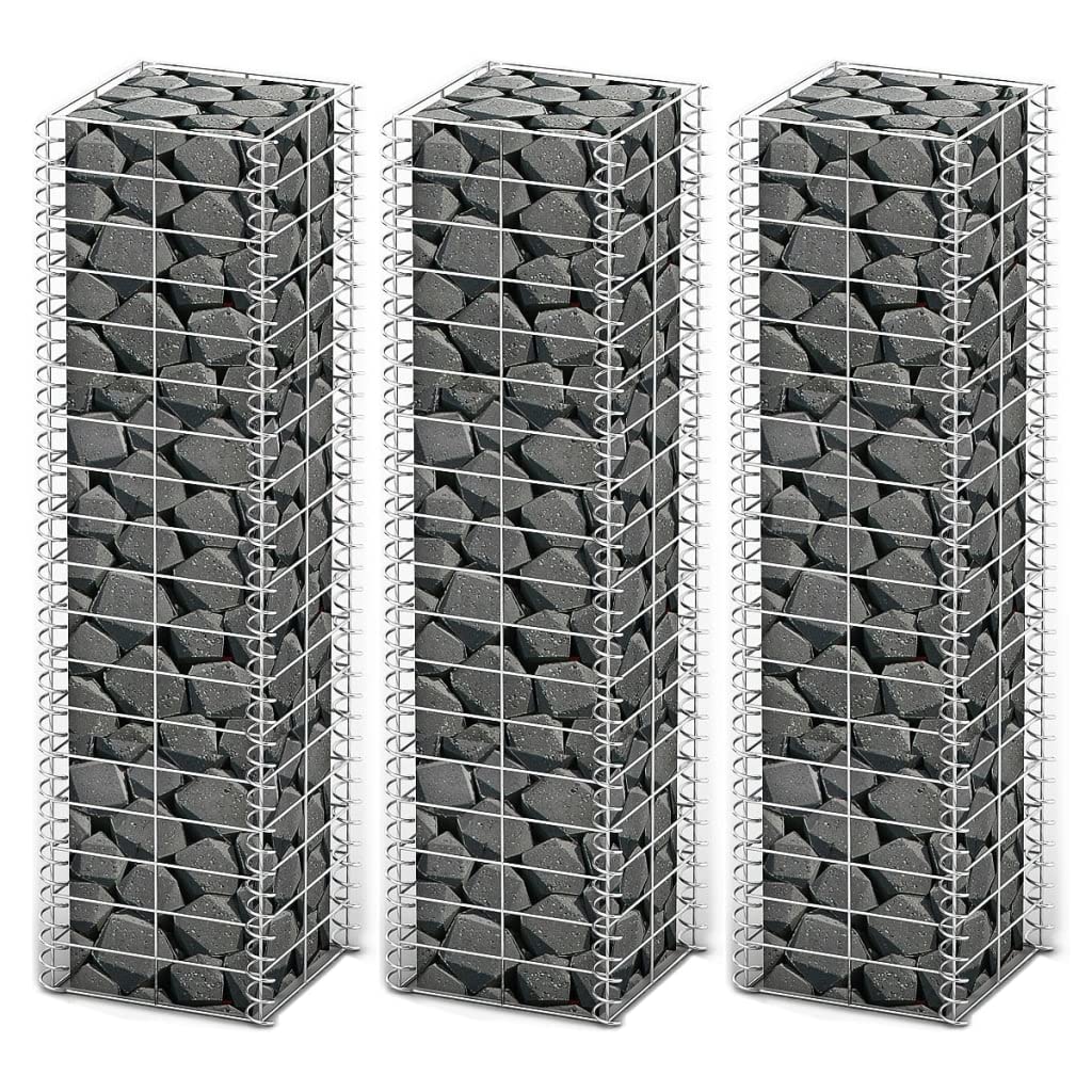 vidaXL 3X Gabions Garden Wall Stone Galvanized Wire 25x25x100cm Basket Cage