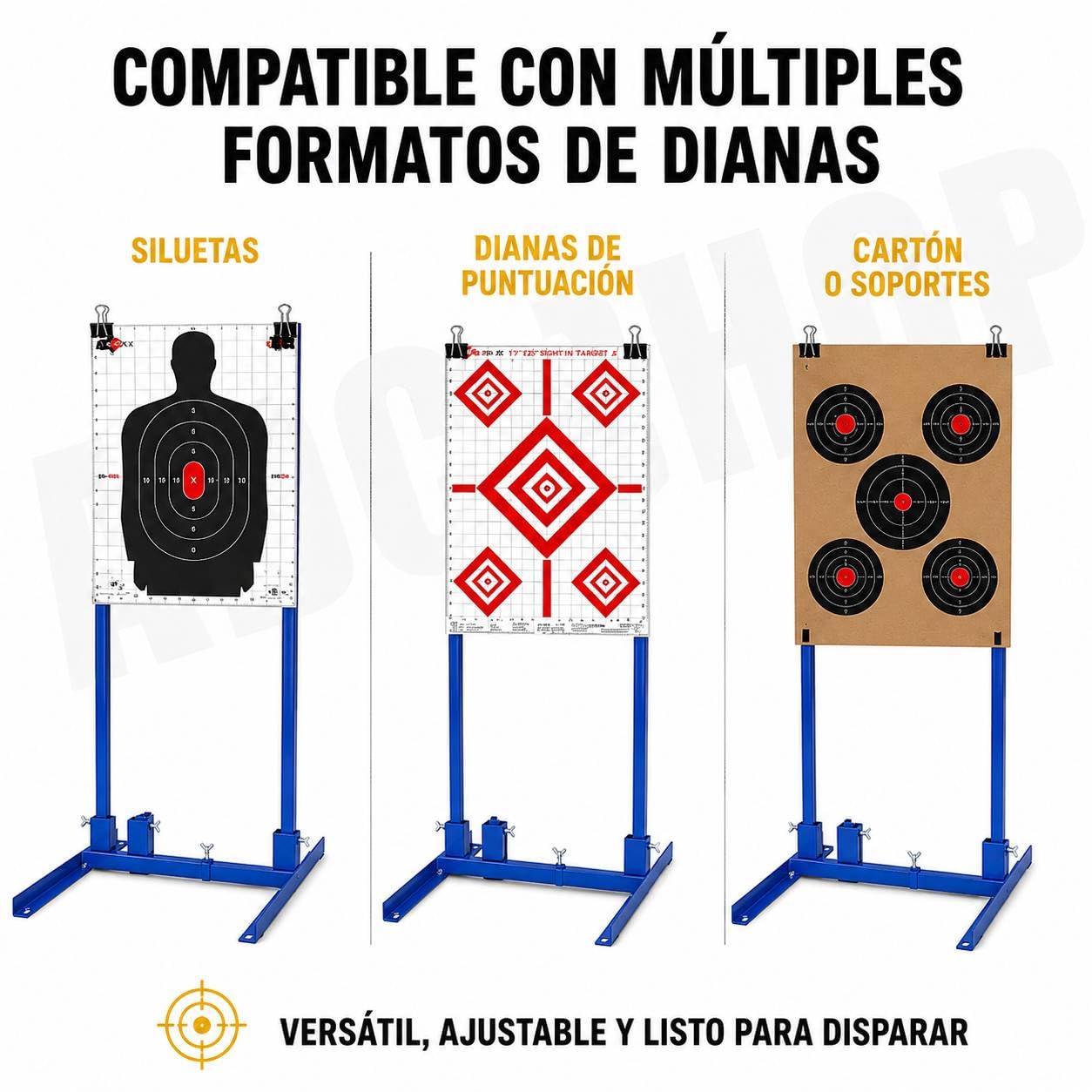 Soporte para objetivos de tiro –siluetas y dianas de puntuación - ajustable